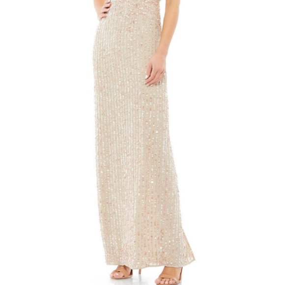 MAC DUGGAL VERTICAL SEQUIN COLUMN NUDE GOWN SZ 10 - Picture 3 of 4